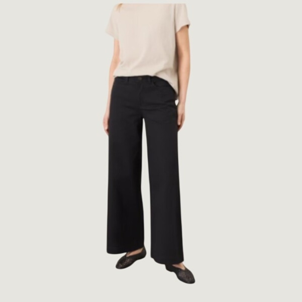 Pact Organic Cotton Wide Leg Pants Womens Size M Black Twill Stretch Minimalist